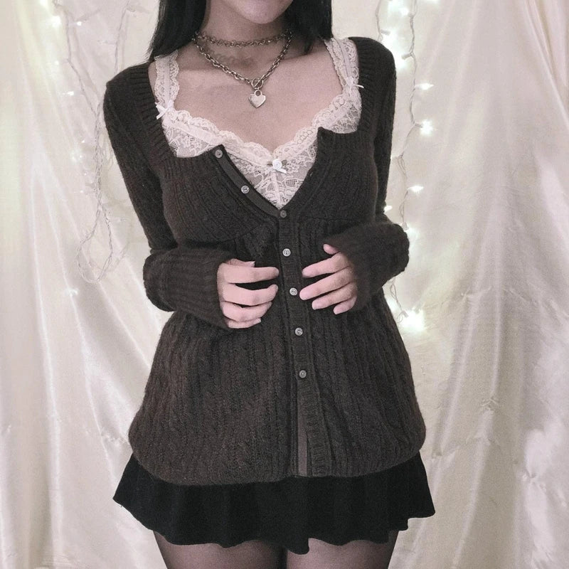 Aesthetic Kawaii Knitwear T-shirt Women Clothes Coquette Grunge Y2K
