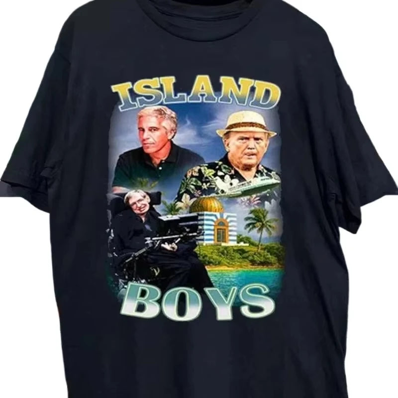 Island Boys Jeffrey Epstein Stephen Hawking Men'sCotton shirt Y2k Graphic Tshirts fashion popular street hawaiian Tshirt