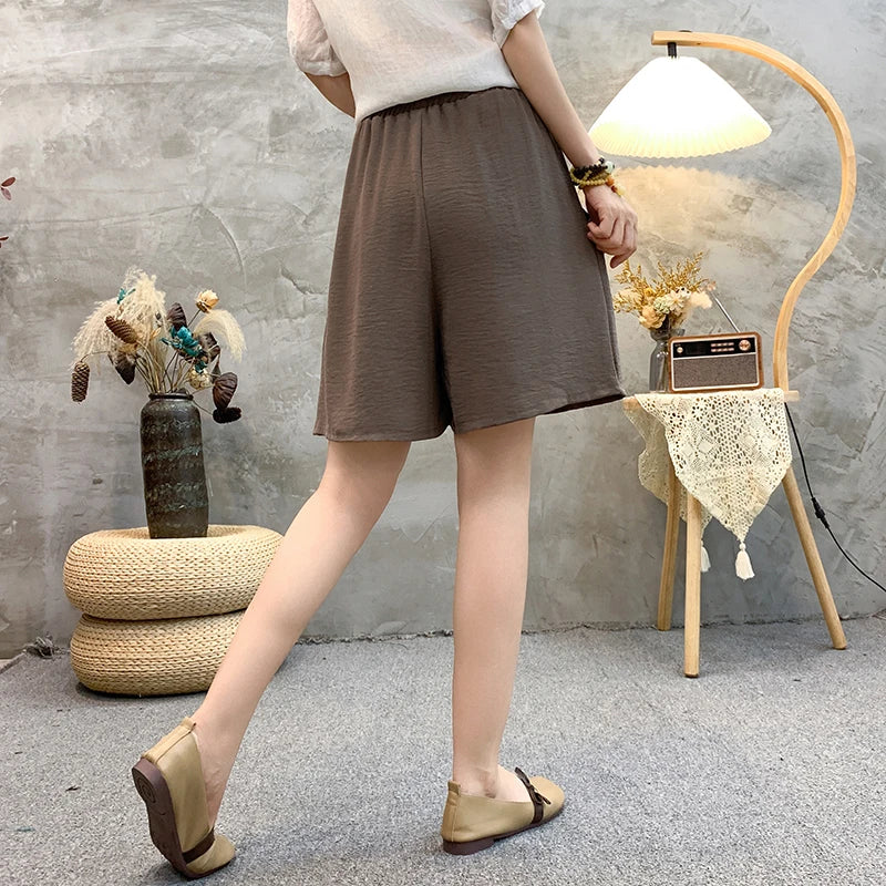 Plus sizeIce Silk Elastic Waist Wide-Leg Shorts Female Summer High Waist Drape Korean Casual Loose Soft Women's Shorts
