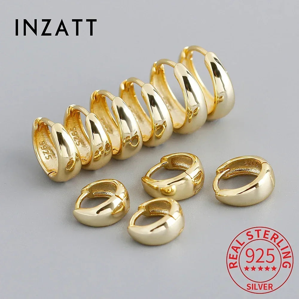 INZATT 100% 925 Sterling Silver 18K 6/7/8/9/10mm Round Hoop Earrings for Women Classic Fine Jewelry Minimalist Accessories
