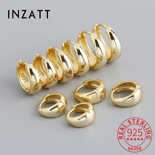 INZATT 100% 925 Sterling Silver 18K 6/7/8/9/10mm Round Hoop Earrings for Women Classic Fine Jewelry Minimalist Accessories