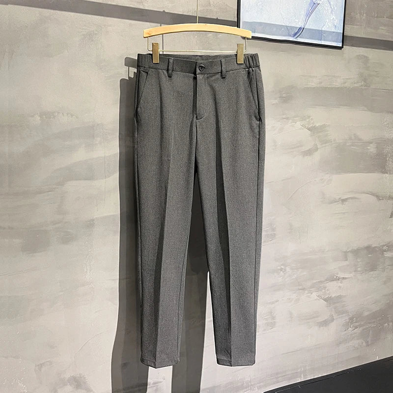 Men's Slim Suit Pants Fashion Draped Elastic Waist Business Office Formal Trousers