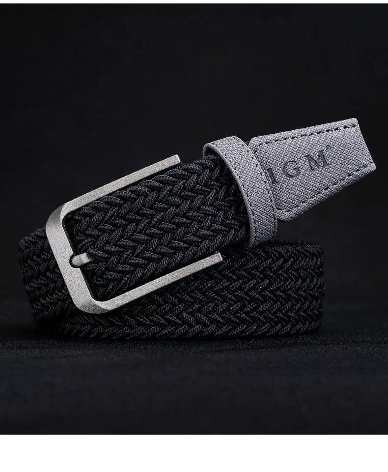 Men's woven canvas belt non-porous elastic elastic belt young men's casual  pants with tide needle buckle