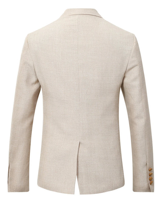 Beige Linen Suit for Men 3 Pieces Formal Wedding Prom Set Slim Fit Jacket