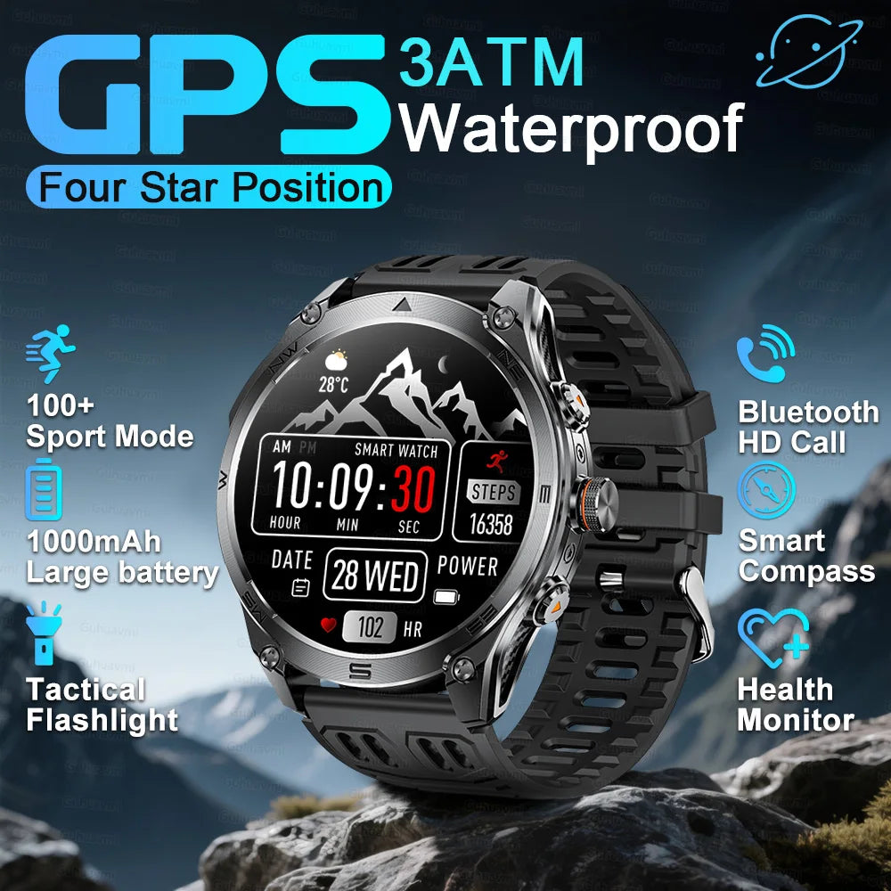T-REX3 ULTRA New GPS Smart Watches 1000Mah Battery Compass 10ATM Waterproof Tactics Sport Flashlight BT call Smart Bracelet Man