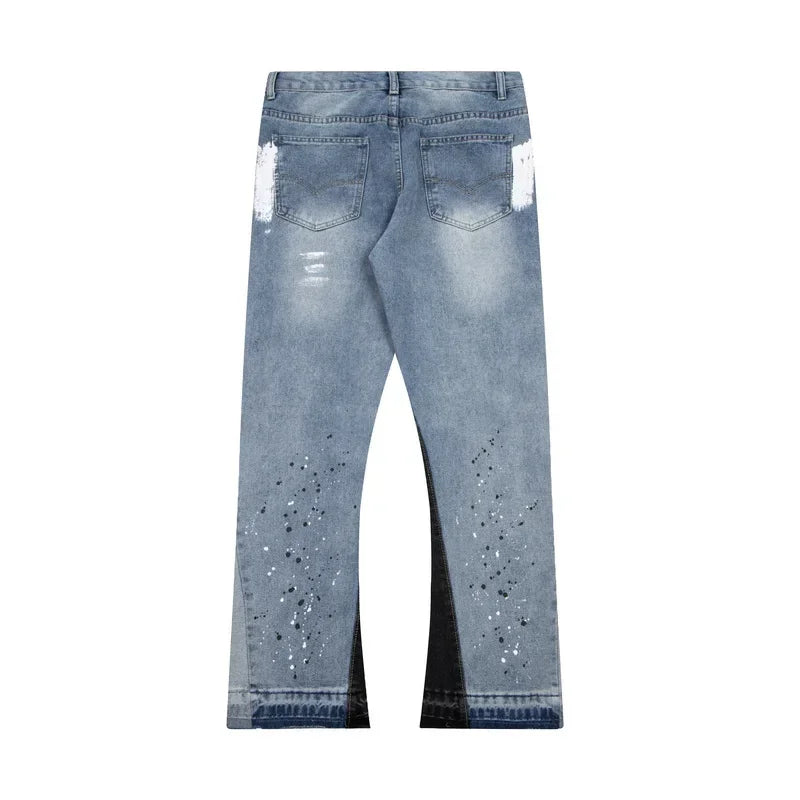 high street splashed ink ripped patchwork jeans for men and women trendy