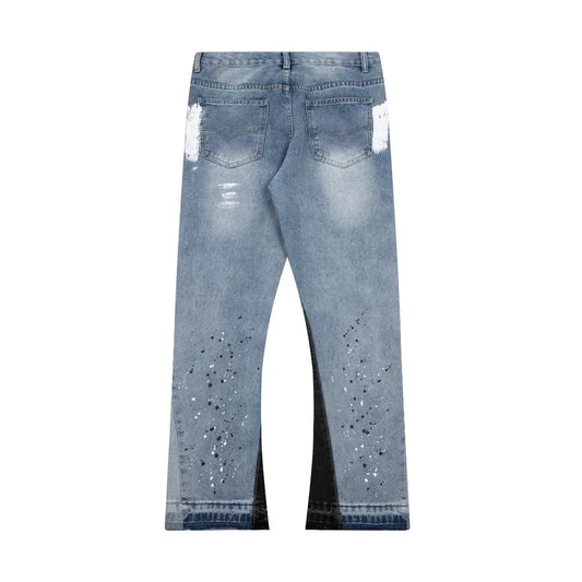 high street splashed ink ripped patchwork jeans for men and women trendy