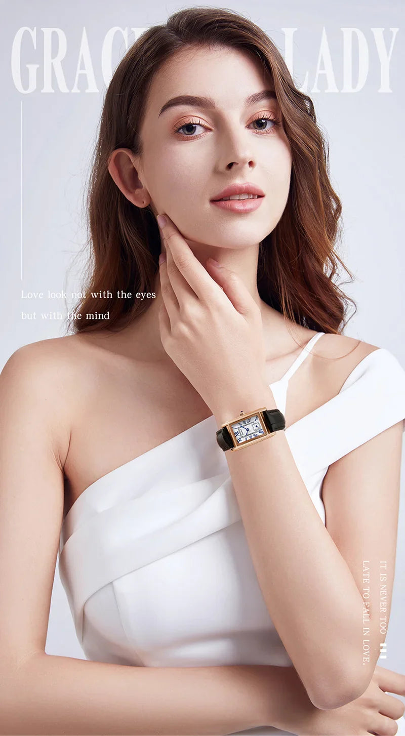 SANDA 1116 Quartz Watch Women Elegant Design Watches Rectangle Dial Waterproof Steel Leather Business Ladies Wristwatches Gift