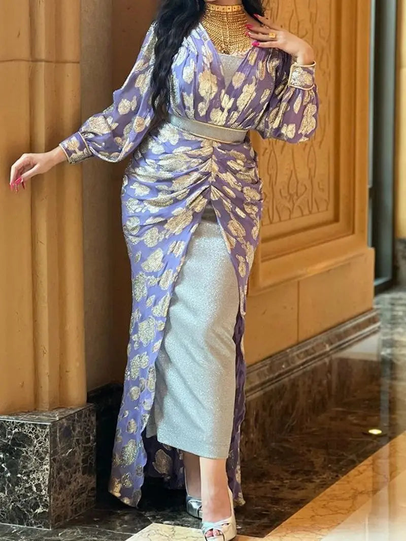 Evening Dresses V-Neck Mermaid Floor-Length Long Sleeved Chiffon Formal
