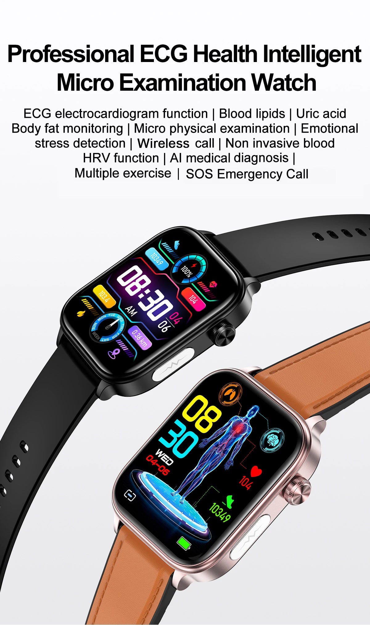 LIGE ECG+PPG Smart Watch Women Blood Lipid Uric Acid AI Diagnostic Detector Body Temperature Female Menstrual Health Tracker New