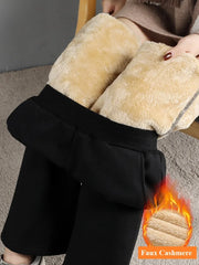 Women Warm Winter Plush Thick Pants Lambskin Cashmere Trousers