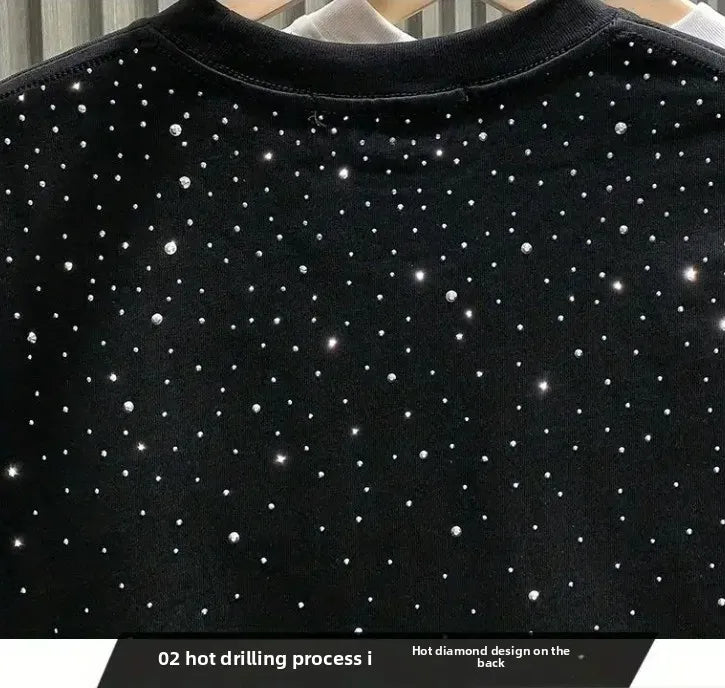 Summer Rhinestone Rivet T-shirt for Men Clothing Round Neck Casual T-shirt Fashion High Street 2025 Men's Summer Short Sleeves