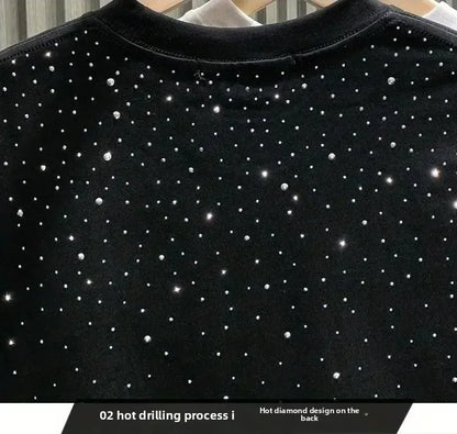 Summer Rhinestone Rivet T-shirt for Men Clothing Round Neck Casual T-shirt Fashion High Street 2025 Men's Summer Short Sleeves