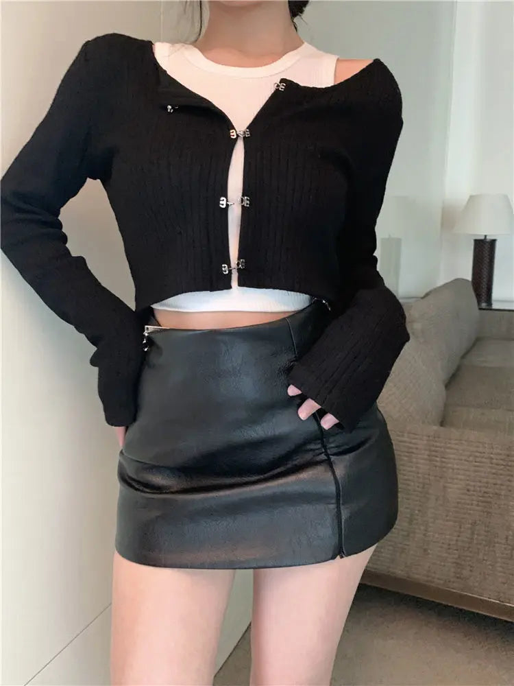 Crop Top Cardigan Popular Women's Top with Sleeve 2pcs Set Fashion Tank Top Y2k