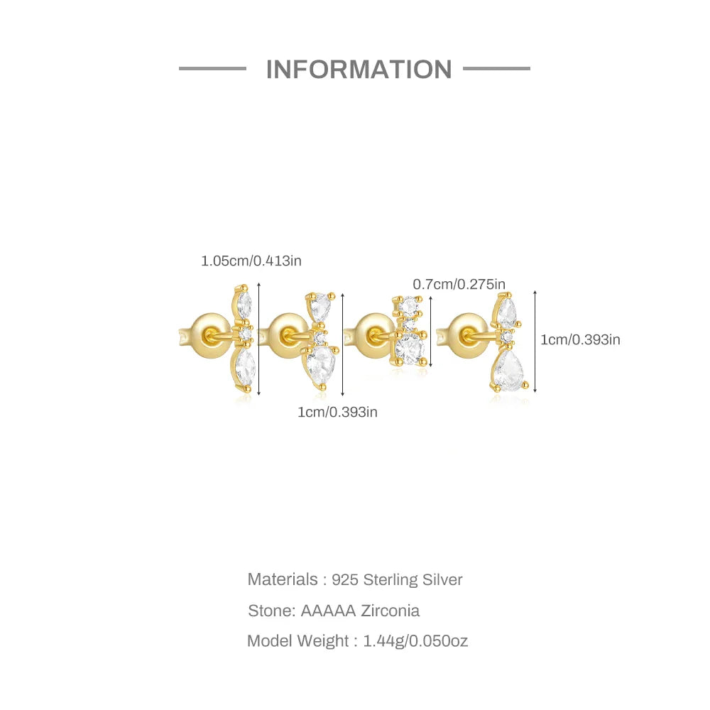 AIDE 925 Sterling Silver 3pcs 4pcs Set Zircon Stud Earrings 18k Gold Star Minimalism Huggies Earring Fine Jewelly Set Party Gift