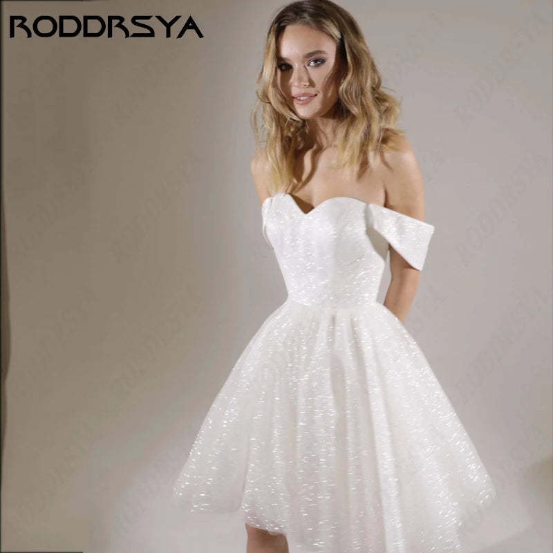 Evening wear Dresses: Mini Wedding Dresses For Women Sparkling Tulle A-line