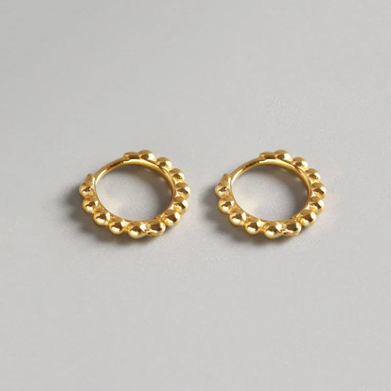 WANTME 925 Sterling Silver Simple Fashion Glossy Beads Gold Huggies Hoop Earrings for Women Gothic Piercing Jewelry Accessories