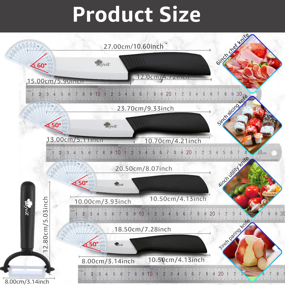 Ceramic Knives Set 3 4 5 6 inch Kitchen Chef Knife with Peeler Utility Paring Slicer