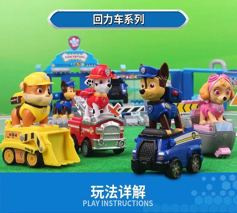100% Original Paw Patrol 4PCS Vehicle Chase Skye Marshall Pull Back Cars Playset Kids Action Figure Children Toys Birthday Gift