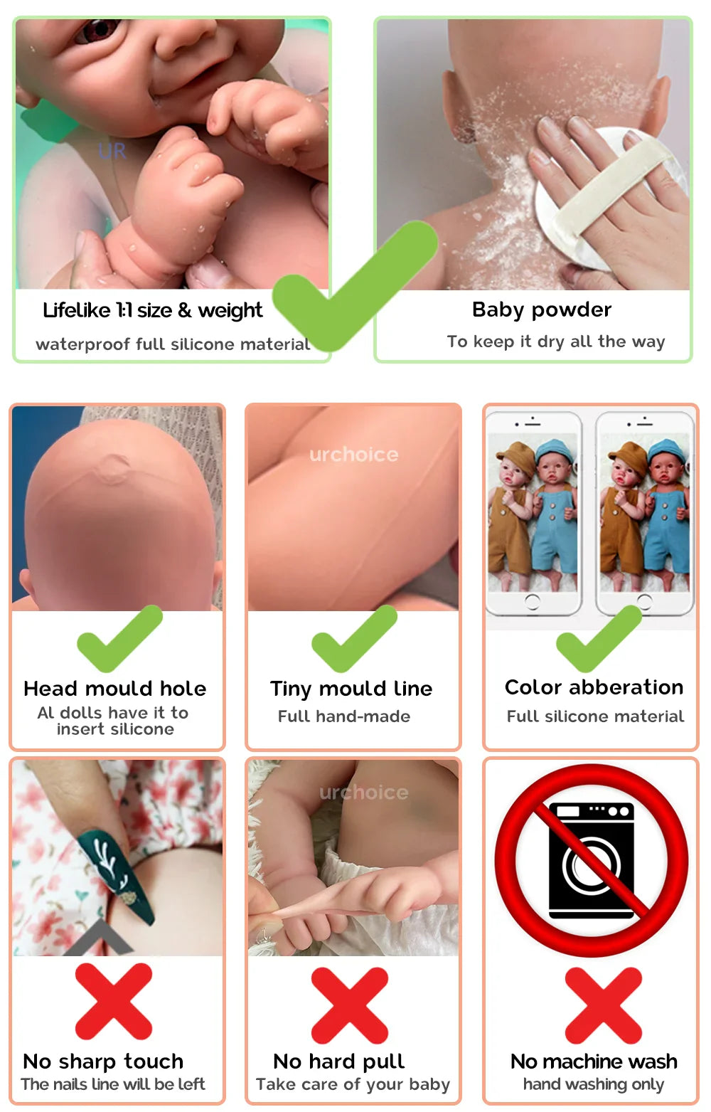 Full Body Silicone Reborn Baby Girl Loulou 20Inch 1:1 Lifelike Silicone Bebe Washable Newborn Dolls for Kids Teaching