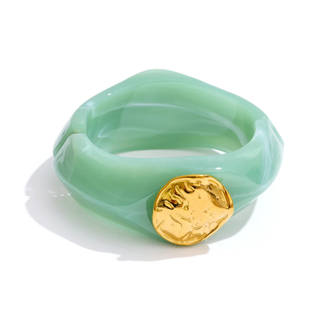 Yhpup 60mm Multi-Color Resin Wide Bracelet Bangle 2025 Exclusive Waterproof Stainless Steel Hot Style Fashion Wrist Jewelry Gift