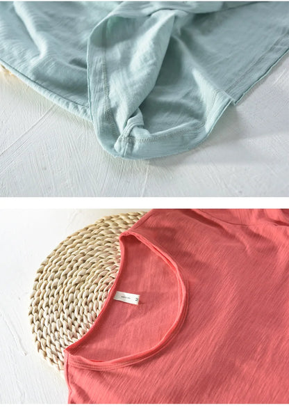 Retro Raw Edge T-Shirt for Men, 100% Cotton, Lightweight,Breathable,Slim-fit, Monochromatic, O-Neck, Casual Basic Top