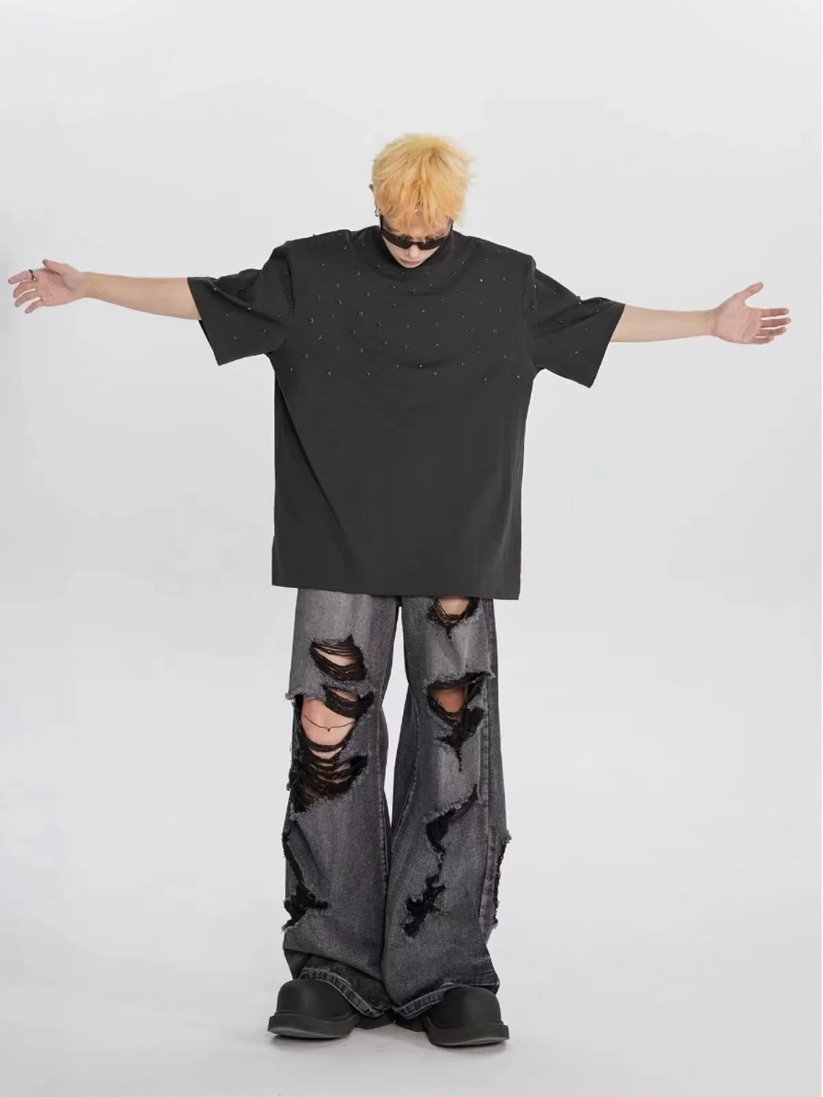 Men's Jeans Wide Leg Denim Pants Fashion Loose Ripped Jeans Straight Streetwear