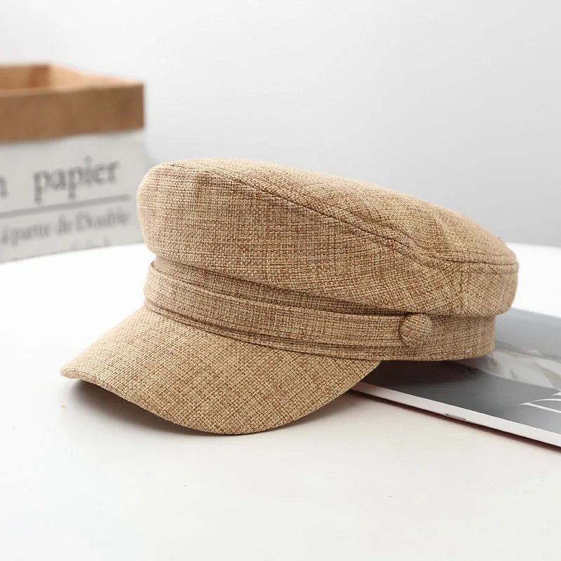 Fashion Solid Visor Military Hat spring and Autumn Linen Breathable Beret Cap For Women Retro England Style Flat Cap