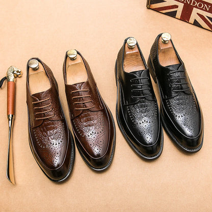 Men Casual Shoes Brock Oxford Retro Crocodile Leather Men Formal Shoes 2024 Spring Men's Shoes For Men Office Social Derby Shoes