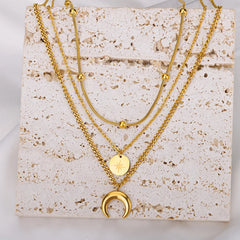 Fashion Moon Pendant Necklaces For Women Stainless Steel Multilayer Gold Plated Chain