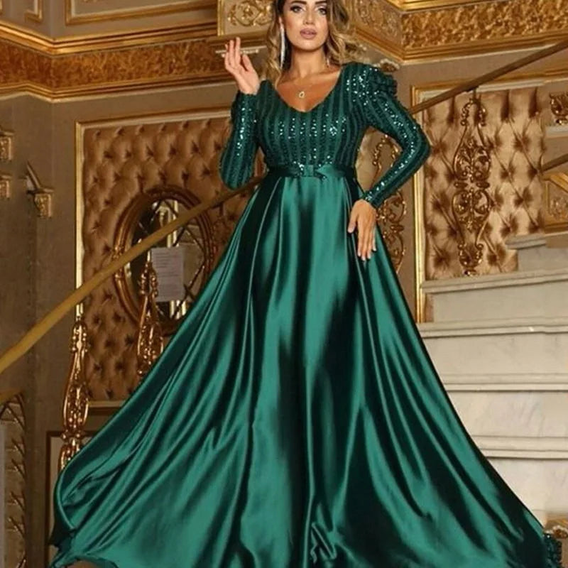 Evening wear Dresses: Long Sleeved Chiffon of Formal Evening Prom Dress Women