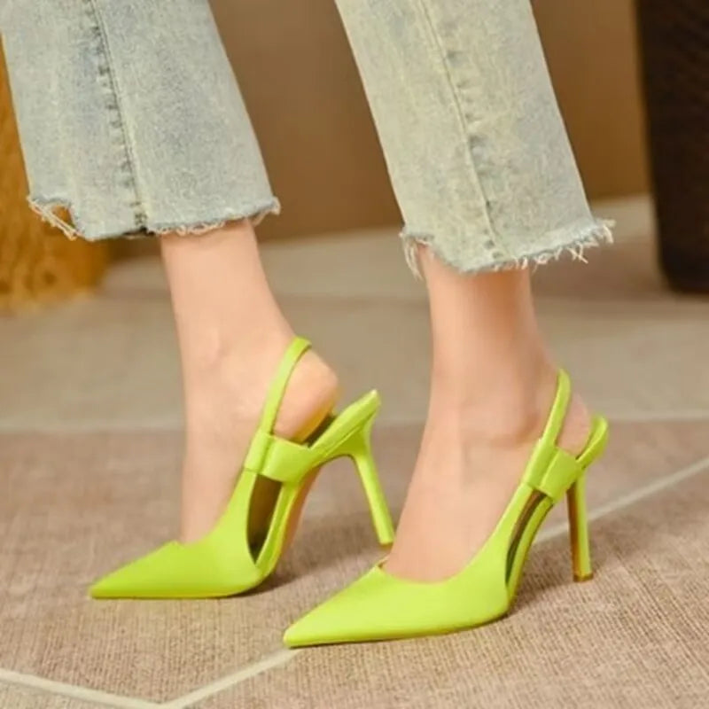 2023 Spring New Brand Women Slingback Sandals Pointed Toe Slip On Thin High Heel Ladies Elegant Pumps Shoes Drss Sandals