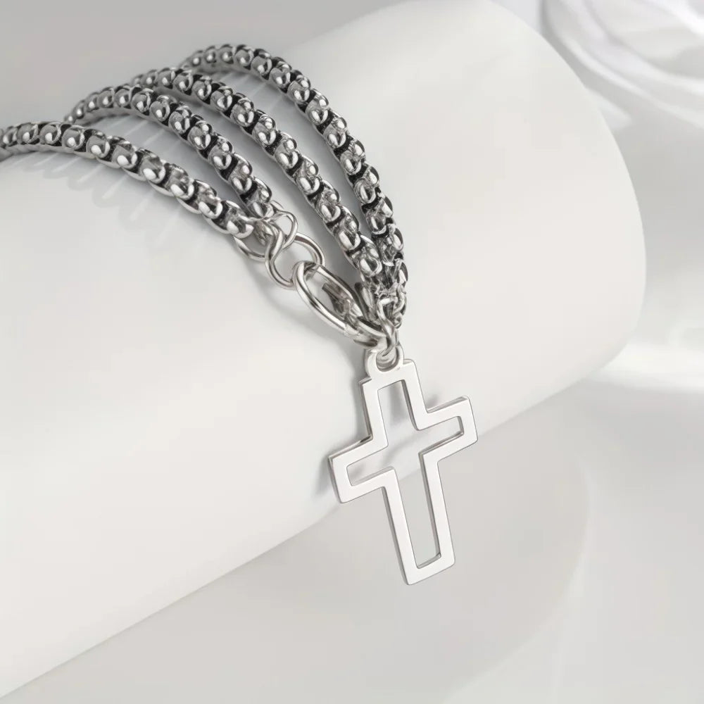 Men's Fashion Double Chain Cross Hollow Wrist Bracelets Lobster Claw Clasp Stainless Steel Bracelet Hip Hop Punk Party Jewelry