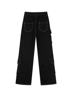 Baggy Jeans Women Cargo Pants Vintage High Waist Streetwear Denim Pants Black Gothic Clothes Pockets Straight Wide Leg Trousers