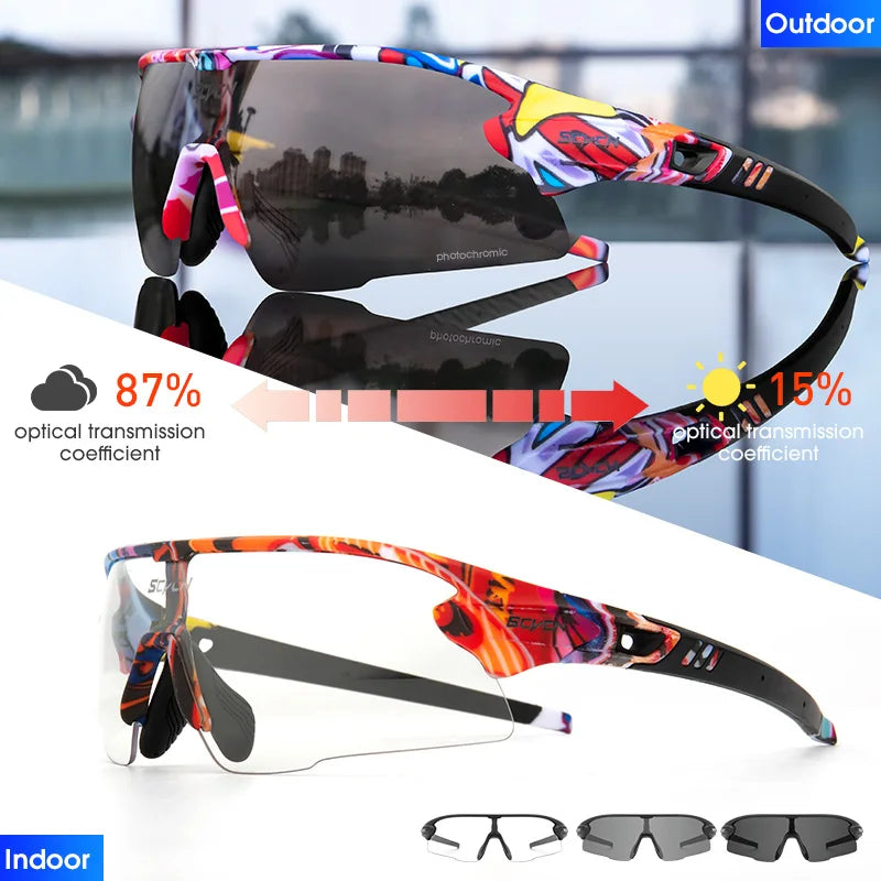 Cycling Glasses Red Photochromic Cycling Sunglasses Outdoor Bike Eyewear