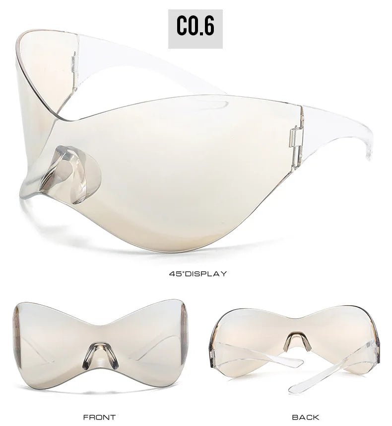Y2K Sunglasses Women Fashion Silver Oversized Face Mark Shades Reflective Personal Sun Glasses for Cycling Travel