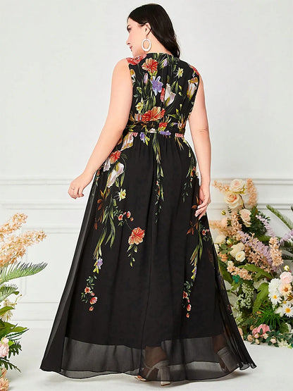 TOLEEN Women Plus Size Maxi Dresses Summer Sleeveless Print Casual Dress Bohemian Blizzard Party Dress Bridesmaid Dress