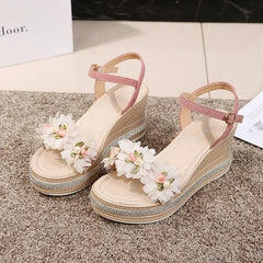 Female Ankle Strap Buckle Rhinestone Crystal Sandals Summer Women Round Toe