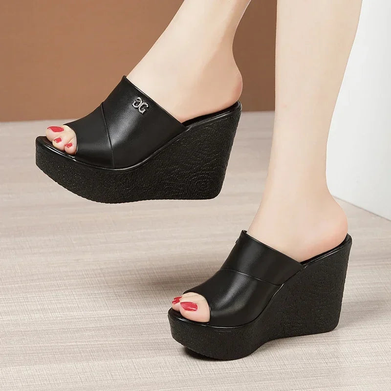 Summer Ladies Slippers New Fashion Thick Sole Wedge Women's Sandals 2024 Designer High Heel Sandals Open Toe Fish Mouth Shoes