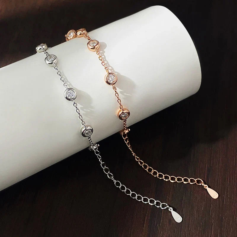 KNOBSPIN 3mm D Color Moissanite Bracelets for Women 14-21cm Adjustable Chain GRA Certified s925 Sterling Silver Bubble Bracelet