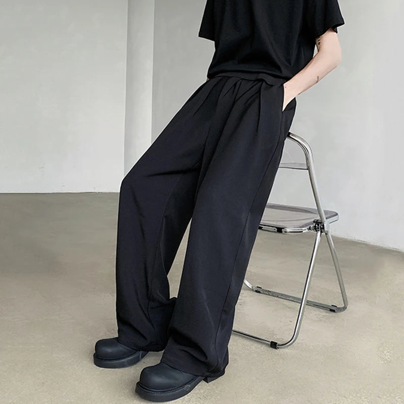 Summer Male Suit Pants Droop Solid Color Casual Straight Bottom Wide Leg