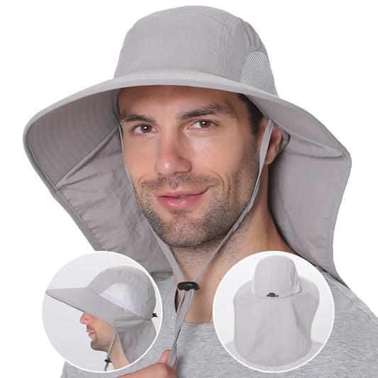 Wide Brim Sun Hat with Neck Flap for men women Adjustable Outdoor