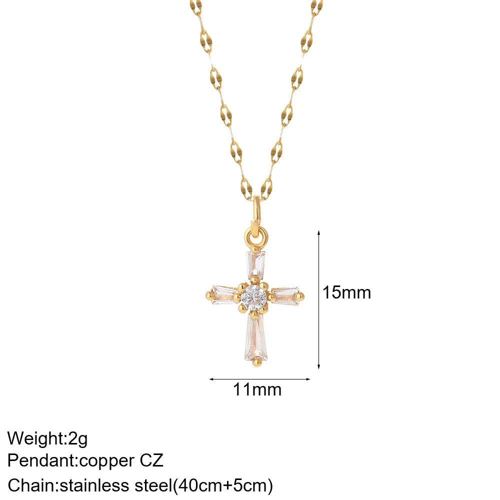 Cross Women's Pendant Collar Gold Color Our Lady Choker Jesus Necklace for Women Long Stainless Steel Chain Amulet Collars