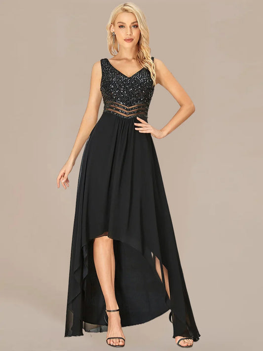 Evening Dresses Ever pretty of High-Low Maxi Chiffon  Black Evening Dresses