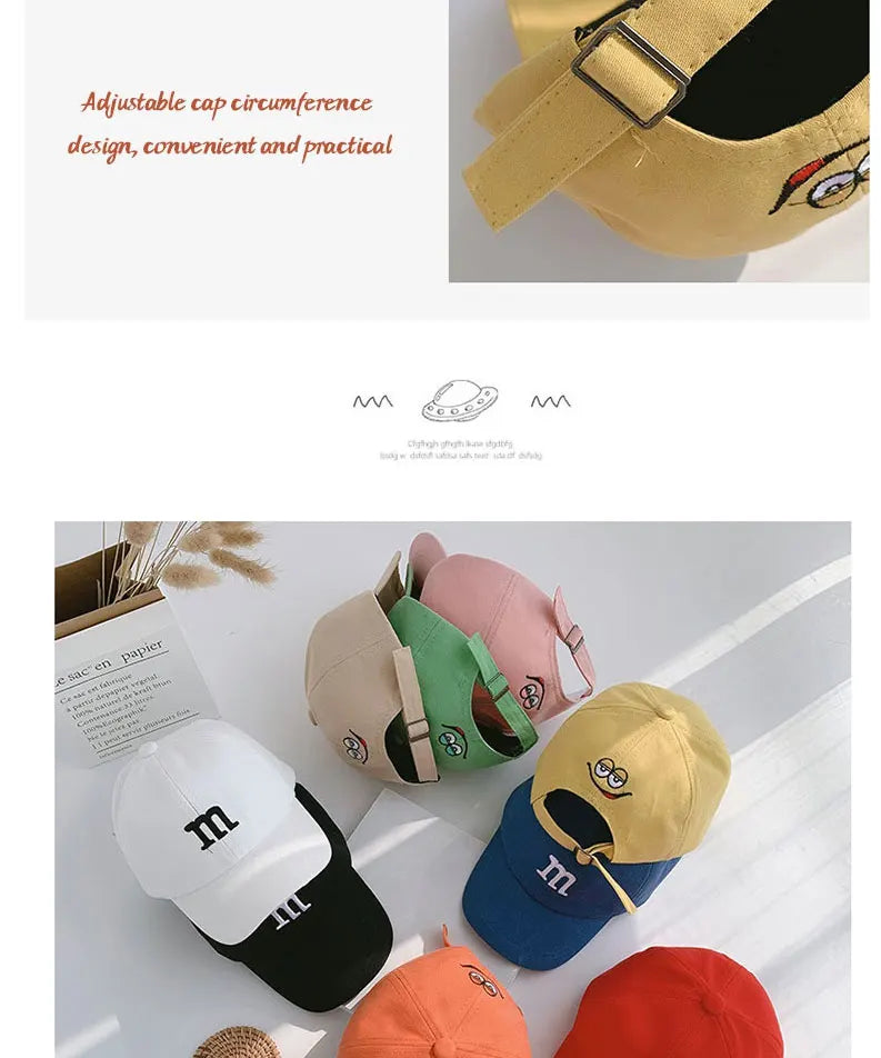 Kids Baseball Cap Children's Hat for Lovely Baby Cotton Breathable Kids Hats Girl Boy Caps M Letter Embroidered Hat for Boy