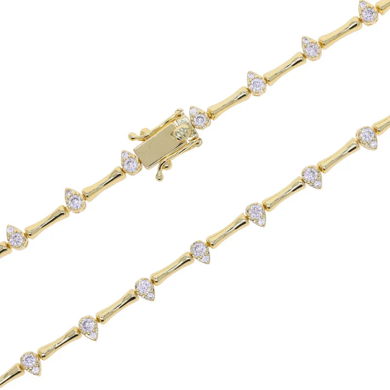 Gold Color CZ Tear Drop Charm Bamboo Bone Shaped Tennis Chain Fashion Women Bracelet