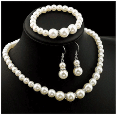 Pearl Jewelry Set Simulated Pearl Double Layer Luxury Earrings Necklace Wedding