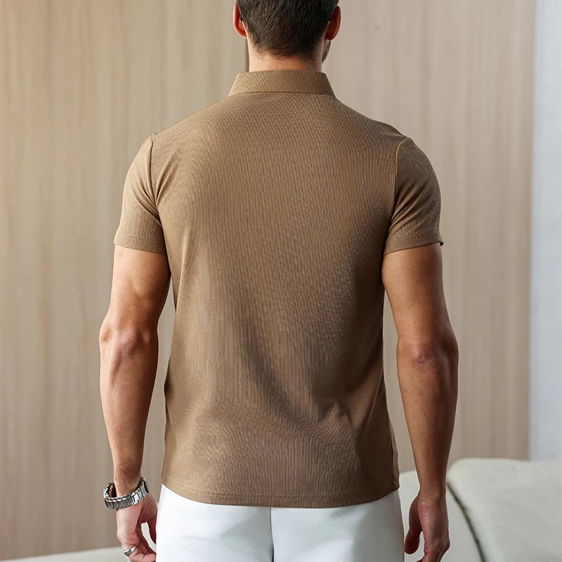 New Men's Business Casual Short Sleeved Shirt Solid Color Polo Shirt Fashionable Breathable Comfortable Versatile Top