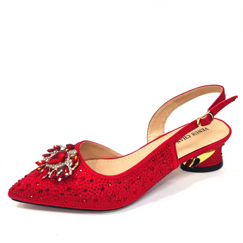 Venus Chan New Fashionable Red Color Pointed Top Ladies Shoes Matching Bag Set For Nigerian Women Wedding Party Pump