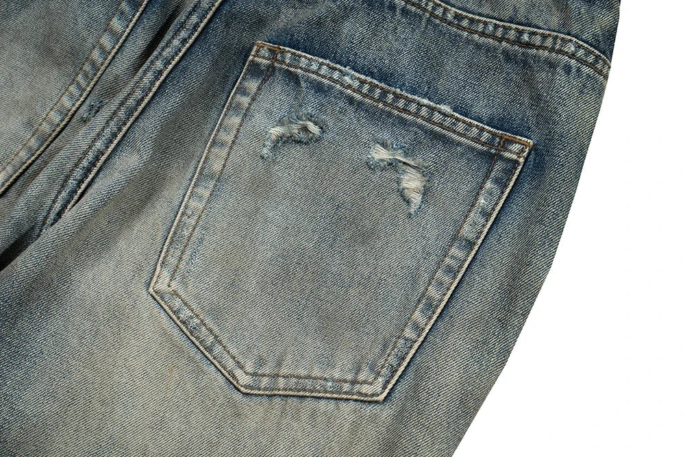 Harajuku Streetwear Washed Dirty Baggy Blue Jeans for Men and Women Straight
